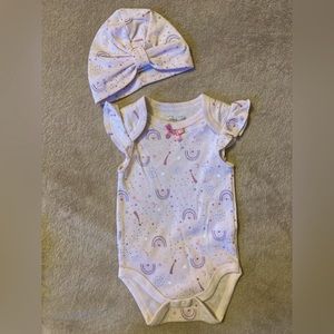 0-3mon rainbow print hat & bodysuit